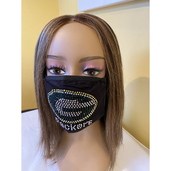 Green Bay Packers Bling Face Mask Front Logo - Picture 8 of 10